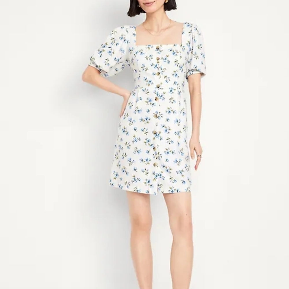 Old Navy Puff-Sleeve Linen-Blend Mini Dress